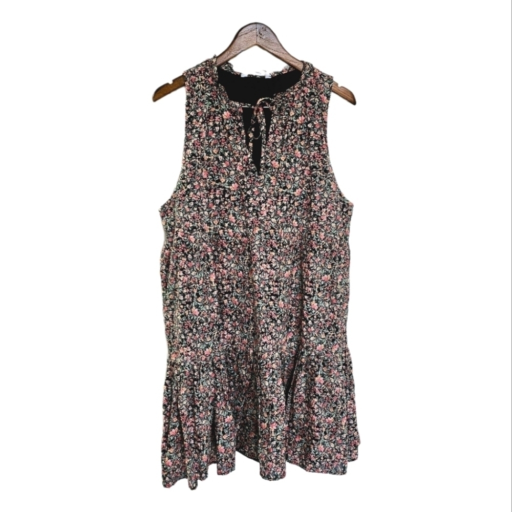 Floral tiered boho keyhole black dress size XL